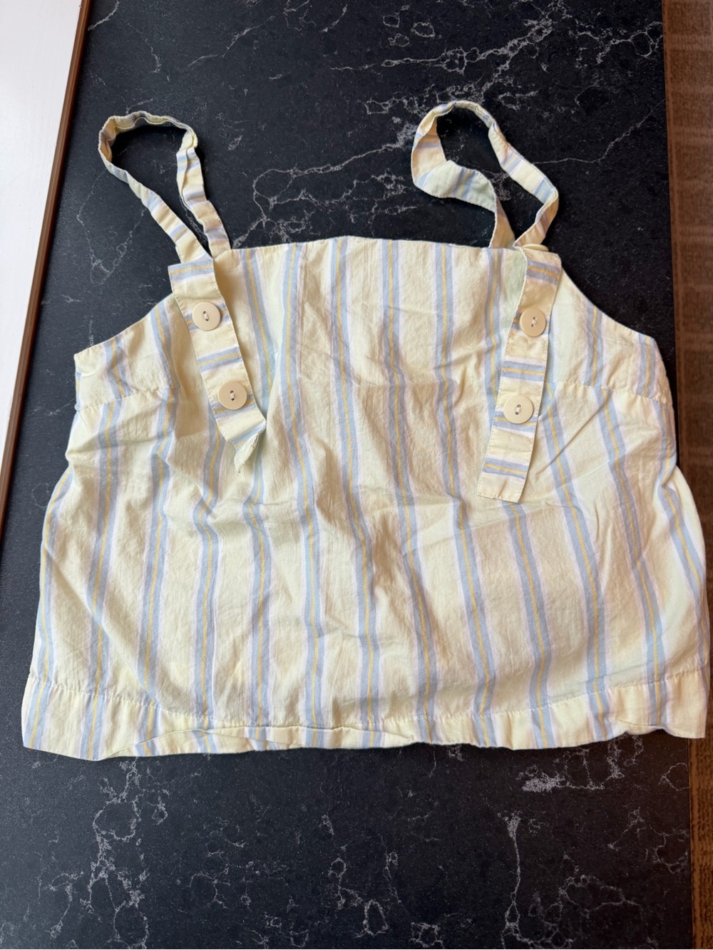 Striped Sleeveless Button-Detail Crop Top in Pale Yellow